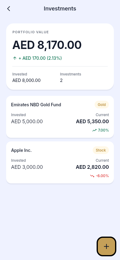 Zentle investment portfolio screen